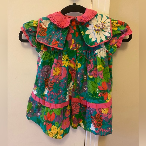 70s Groovy Floral Baby Sailor Cut Vintage Dress - Picture 4 of 5